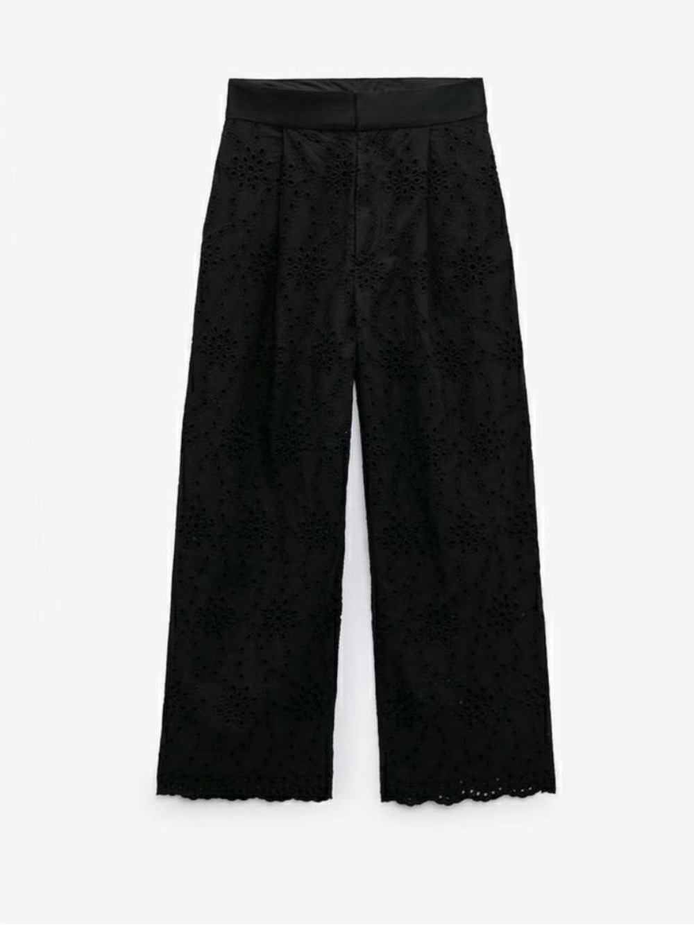 Zara Black Openwork Embroidery Eyelet‎ Cropped Trousers Size L NWT - Picture 6 of 16